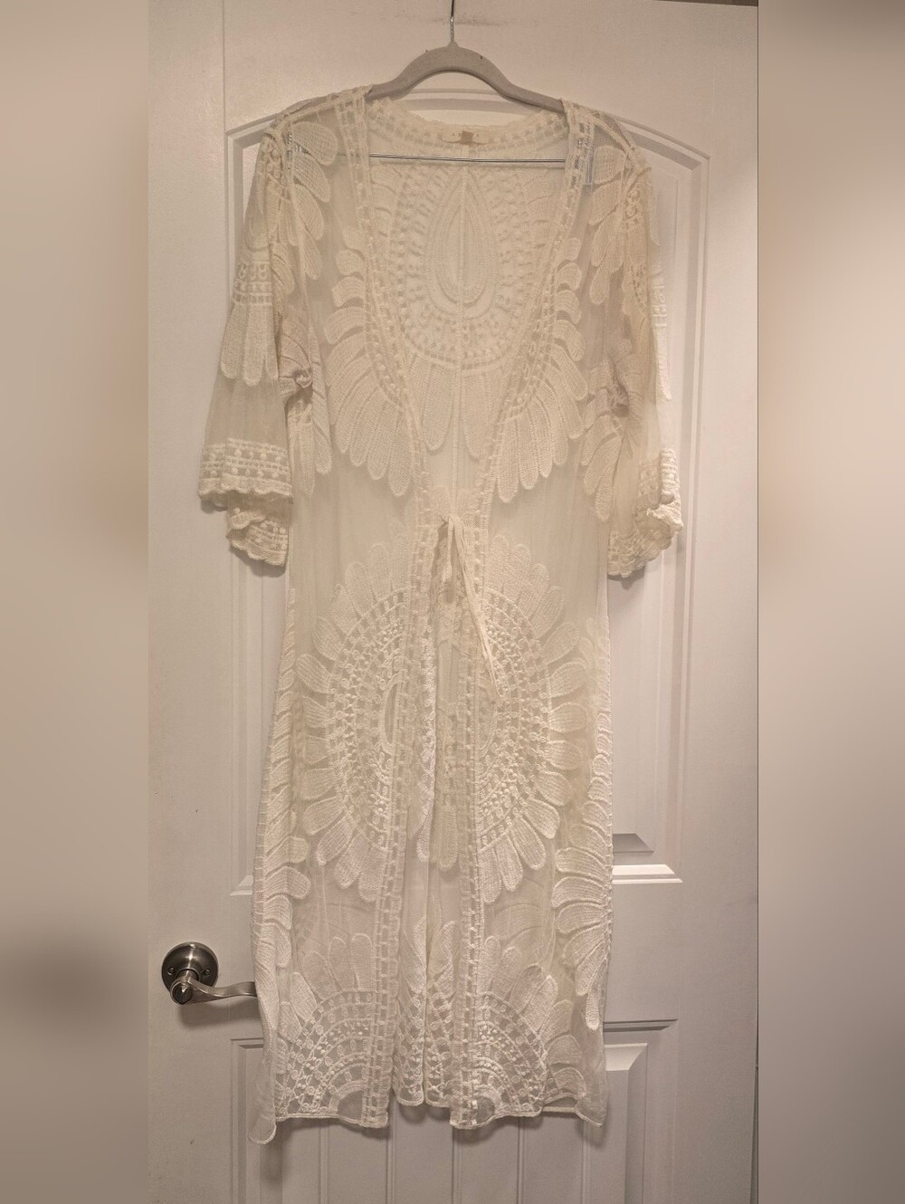 🌟7/25$ ADIVA Boho Ivory Crochet Midi Lace Kimono Cover-Up - Picture 4 of 12